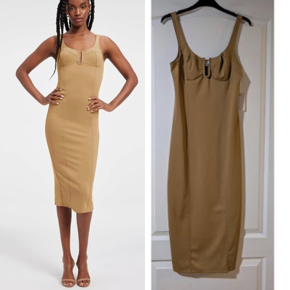 NWT Good American | Scuba U Corset Midi Dress In Pecan
